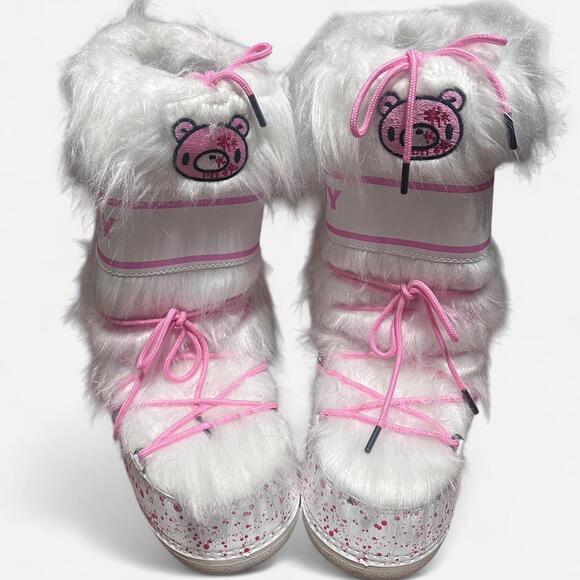 Gloomy Bear Shoes - Gloomy Bear Women's White and Pink Boot